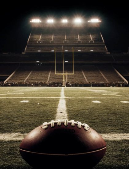 Fantasy football field during a night game